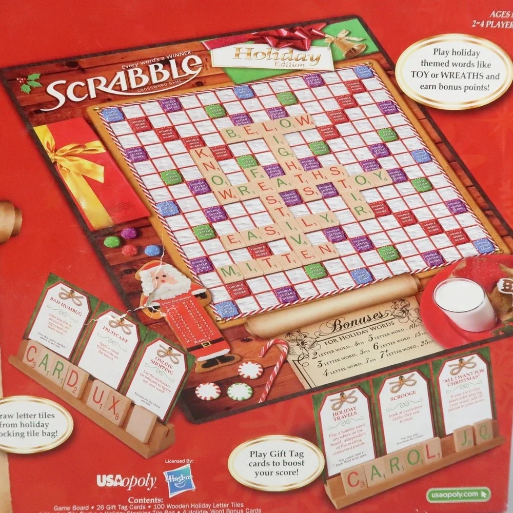 SCRABBLE Crossword Game Holiday Edition Christmas Fun Hasbro 2011 100% Complete